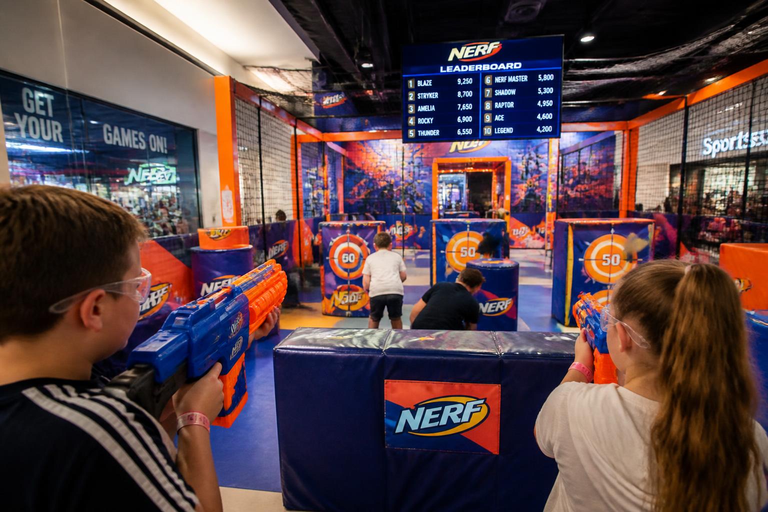 Nerf blaster experience zone inside a retail shopping centre unit